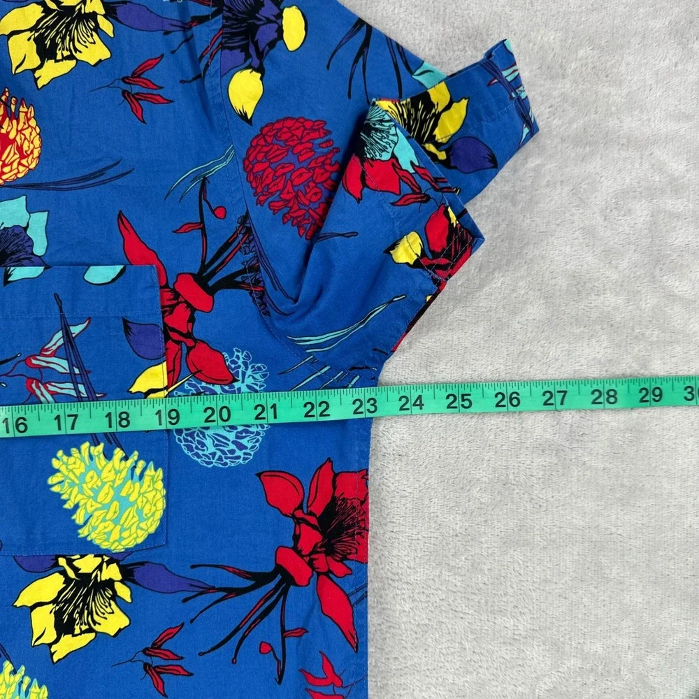 Topo Designs Shirt Men Large Blue Floral Short Sleeve Loop Collar Outdoor Casual - Picture 7 of 10